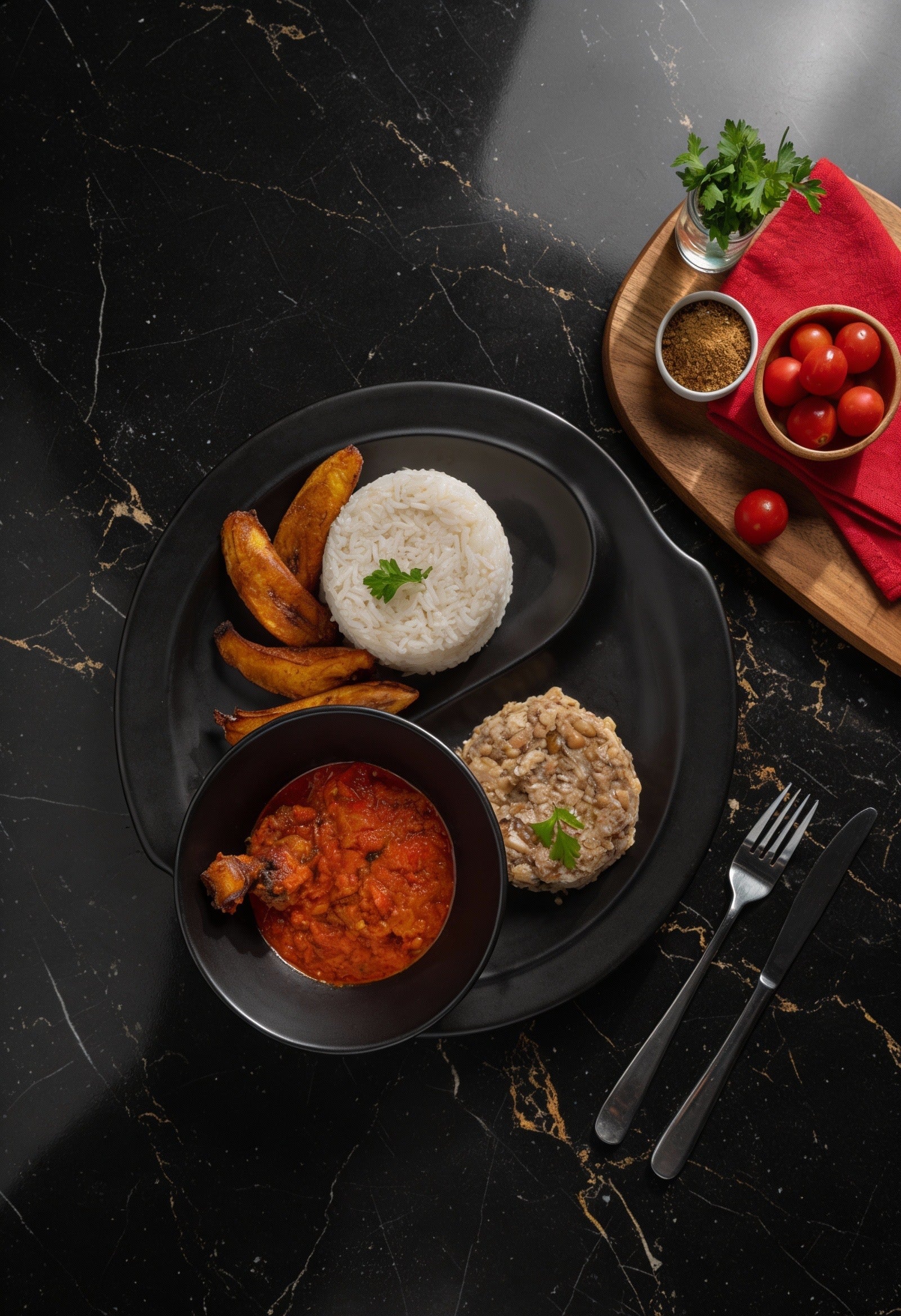White Rice with Beans and Plantain